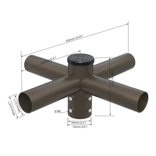 Quad Spoke Bracket with 4 Arms at 90 Degrees, with 8inch Arm Long