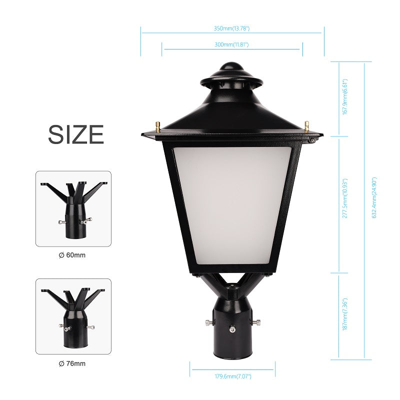 60W/50W/30W Tunable LED Decorative Post Top Lantern, 3K / 4K / 5K CCT-Photocell option
