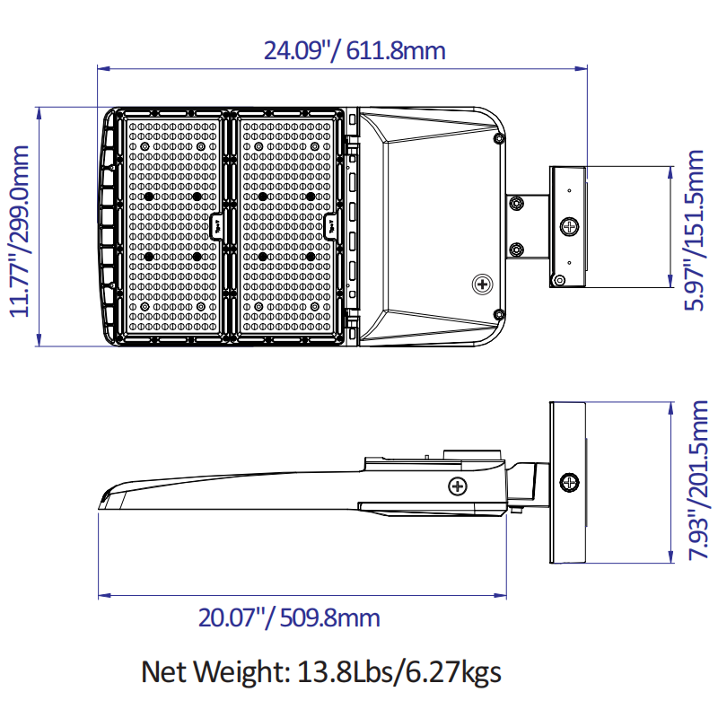 310W-280W-260W-240W LED Parking Lot Light - 3K/4K/5K CCT- 277-480VAC