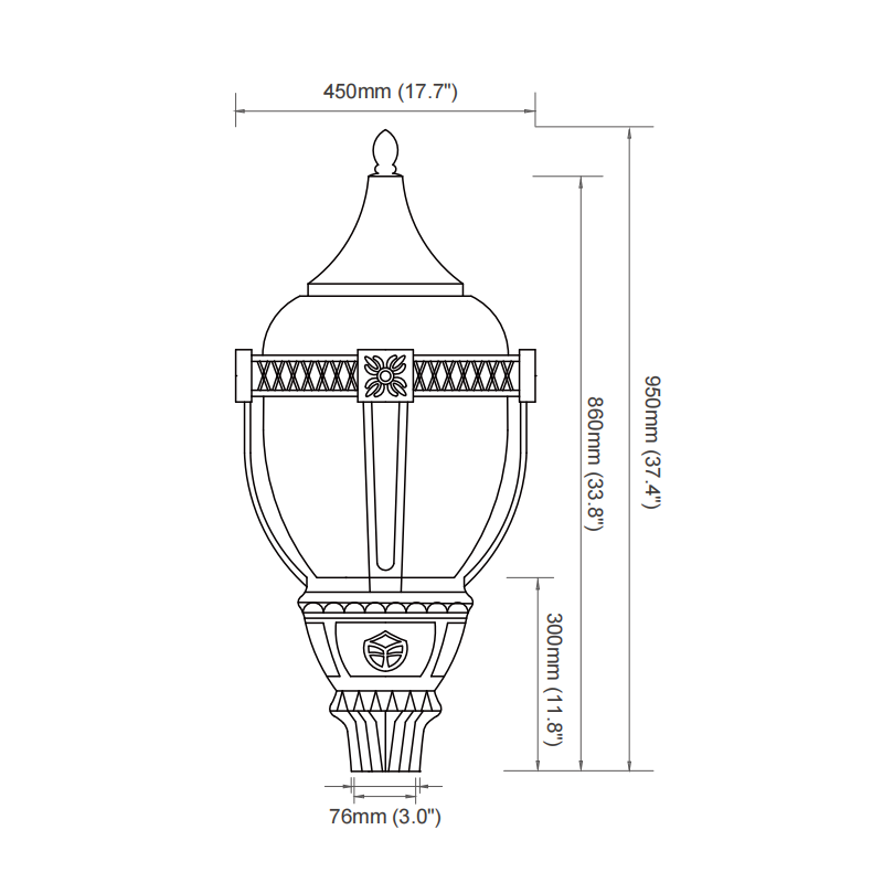 100W 80W 60W Acron LED Post Top Lantern 3000K 4000K 5000K Selectable, AC100-277V