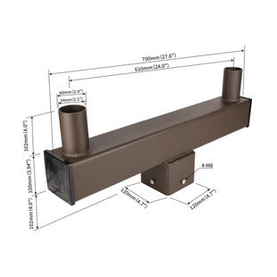 Long Type Double Bullhorn Bracket for 4 Inch Square Pole-Mounting for LED Flood Area Light, LED Parking Lot Light