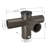Tenon Adapter with Triple 90 Degree Horizontal Tenon, 2-3/8 Outside Diameter