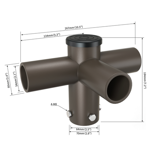 Tenon Adapter with Triple 90 Degree Horizontal Tenon, 2-3/8 Outside Diameter