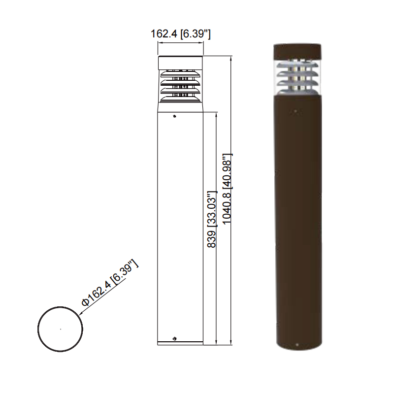 24 Watt LED Bollard Light with Louver Reflector and Flat Head-Adjustable Power and Color Temperature