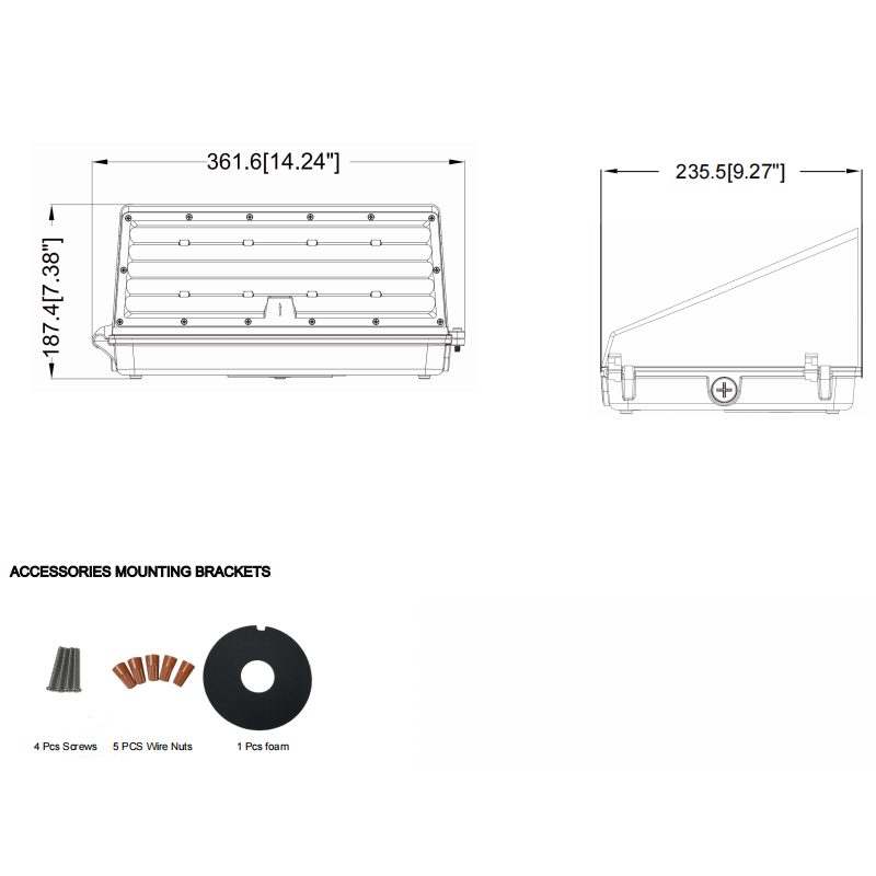 Full Cut off LED Wall Pack Fixture, Wattage & CCT Selectable, Bronze Finish, 120-277VAC, Photocell Option