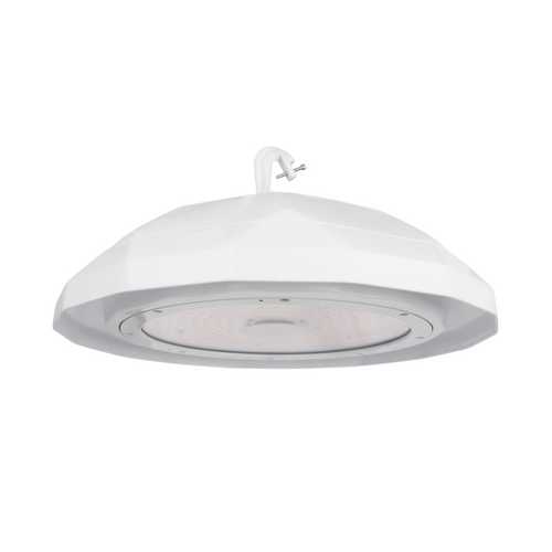 NSF Certified UFO LED High Bay Light With Battery Back Up Option, 5000K, 120-277V, White Finish, 0-10V Dim, Motion Sensor Option