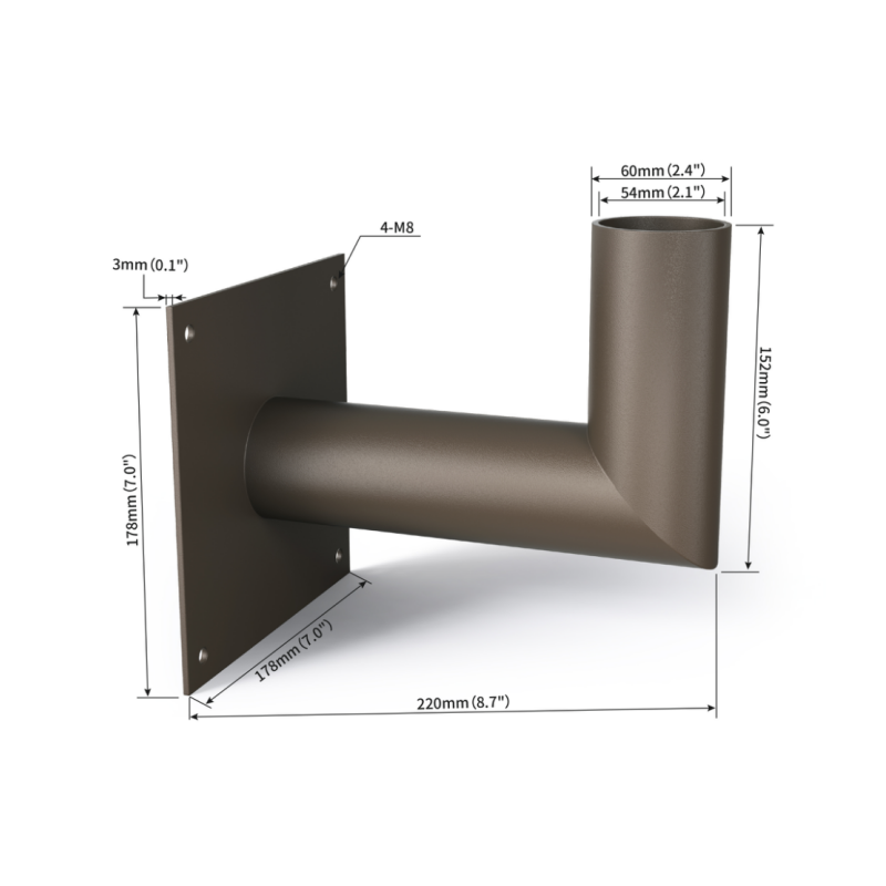 90 Degree Wall Mount Bracket for Slip Fit Lights (2 3/8inch), Right Angle Tenon Adapter for Wall Mount with Big Plate