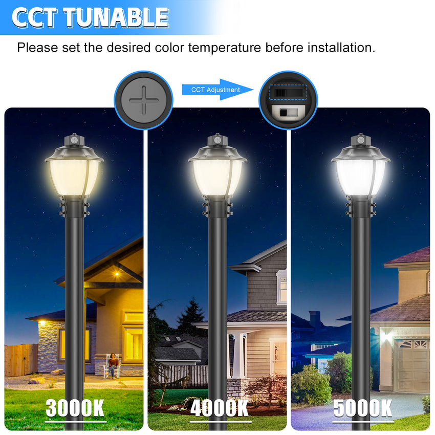 100W-80W-60W-48W-36W LED Post Top Lantern Fixtures 3000K / 4000K / 5000K CCT-Photocell option