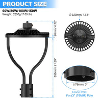 150W-100W-80W-60W-48W-36W LED Post Top Circle Area Light 3000K / 4000K / 5000K CCT-Photocell option