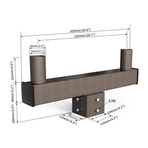 Short Type Double Bullhorn Bracket for 4" Square Pole-Mounting for LED Area Light, LED Parking Lot Light