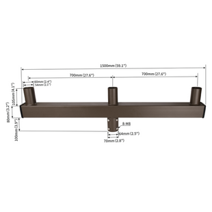 Triple Square Vertical Tenon Adapter wtih 3 Tenons 180 degree for 2 3/8" Round Pole