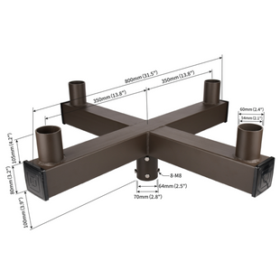 Quad Square Vertical Tenon Adapter wtih 4 Tenons 90 degree for 2 3/8" Round Pole