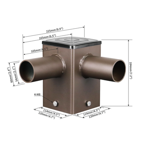 Tenon Adapter for 4 Inch Square Poles with 2 Horizontal 90 Degree Tenons