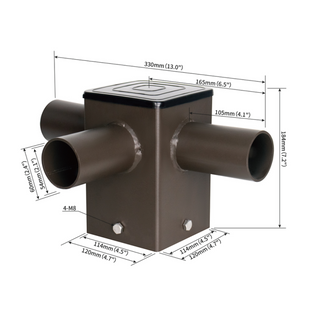Tenon Adapter for 4 Inch Square Poles with Triple Horizontal 90 Degree Tenons