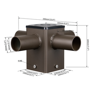 Tenon Adapter for 4 Inch Square Poles with Quad Horizontal 90 Degree Tenons