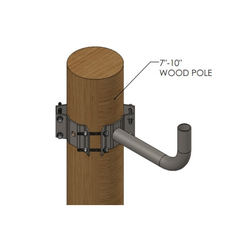 1 Arm Wrap Around Bracket for Wood Poles with 7-10 Inch Diameter, 2 3/8 '' Tenons