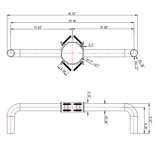 2 Arm Wrap Around Bracket for Wood Poles with 7-10 Inch Diameter, 2 3/8 '' Tenons