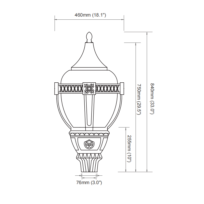 60W 50W 30W Acron LED Post Top Lantern 3000K 4000K 5000K Selectable, AC100-277V